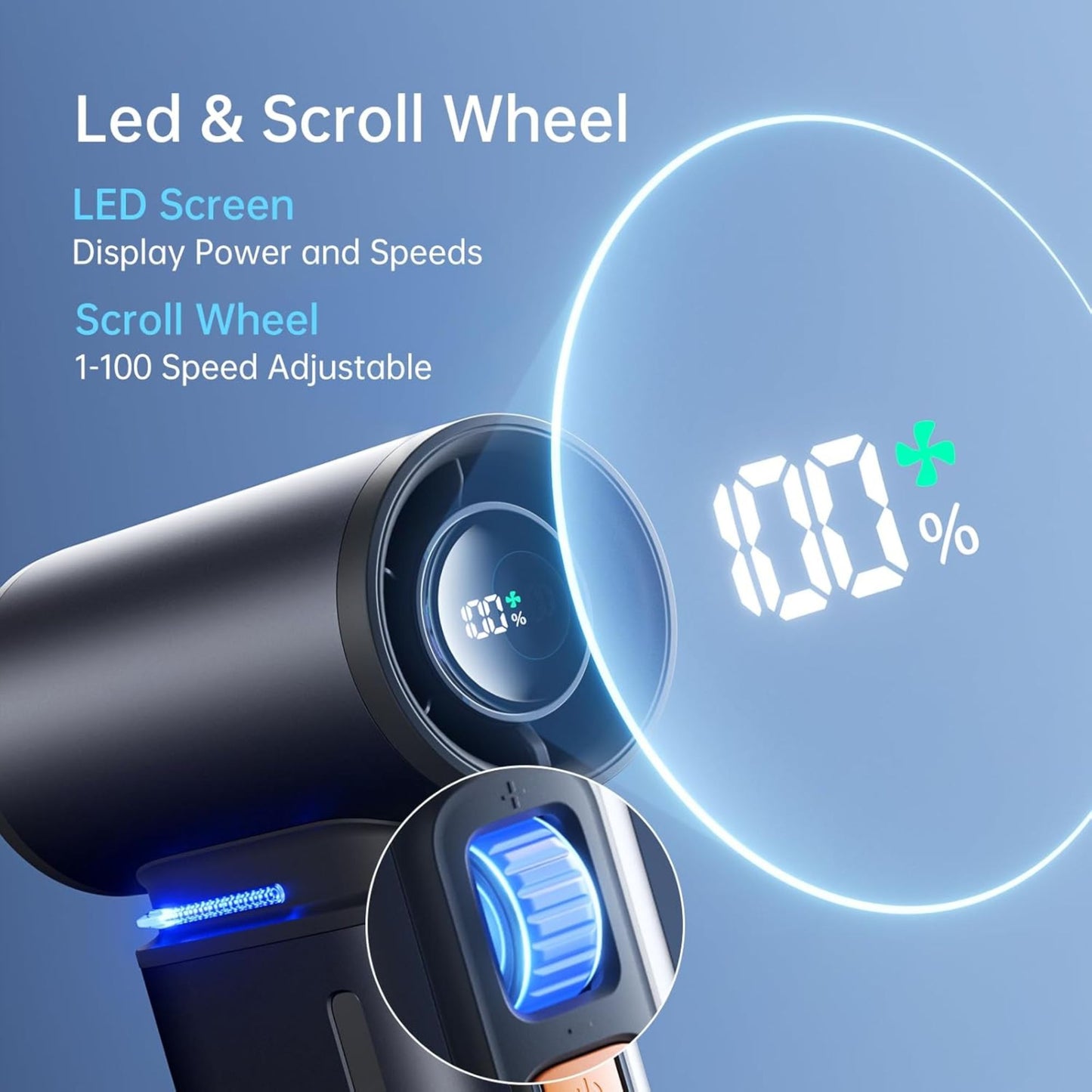 JisuLife Ultra 1 Handheld Fan – 9000mAh, 100-Speed, LED Light, 1-Year Warranty