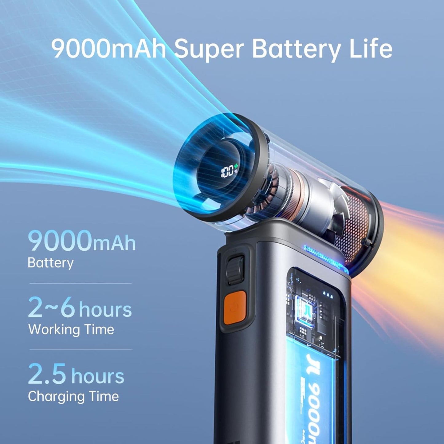 JisuLife Ultra 1 Handheld Fan – 9000mAh, 100-Speed, LED Light, 1-Year Warranty