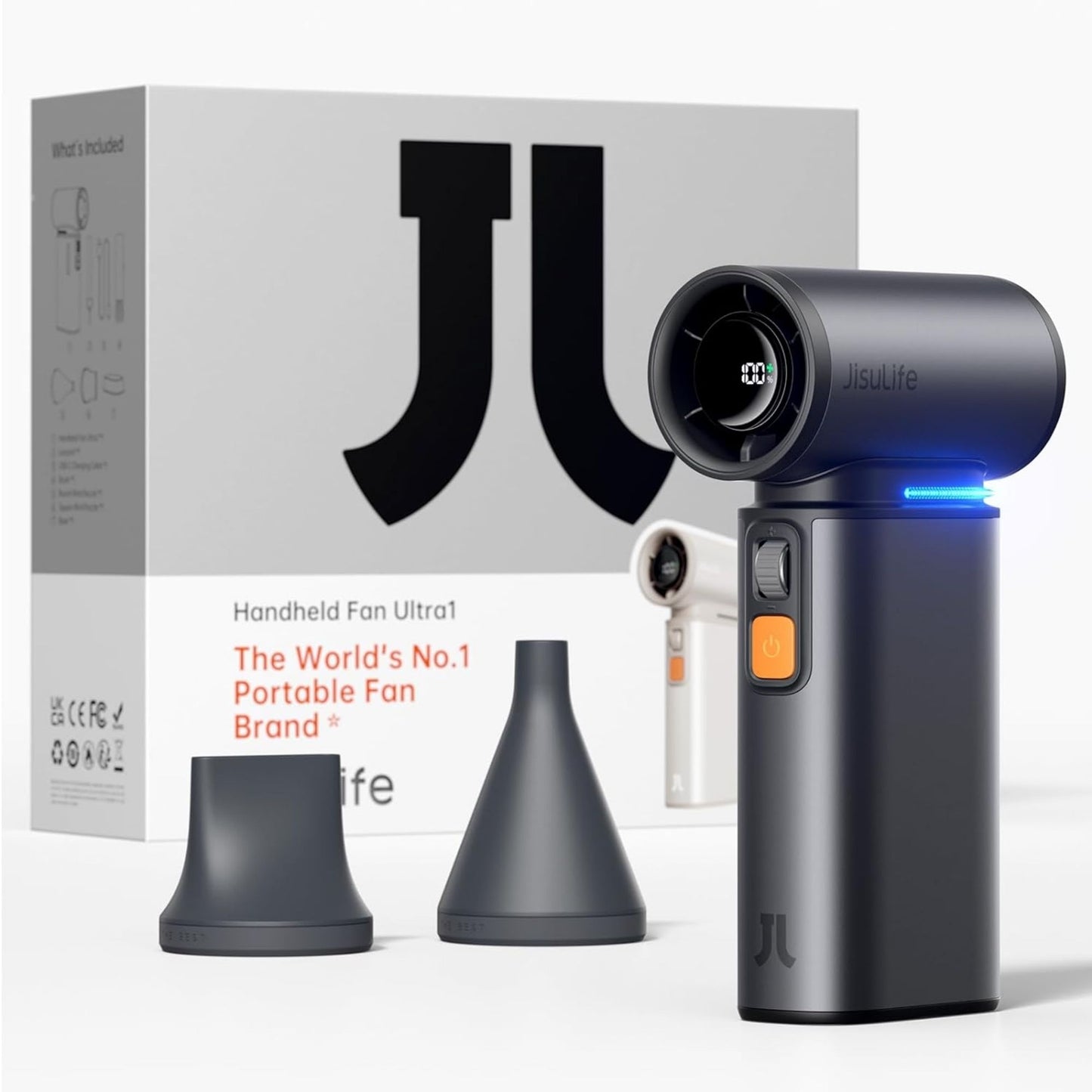 JisuLife Ultra 1 Handheld Fan – 9000mAh, 100-Speed, LED Light, 1-Year Warranty