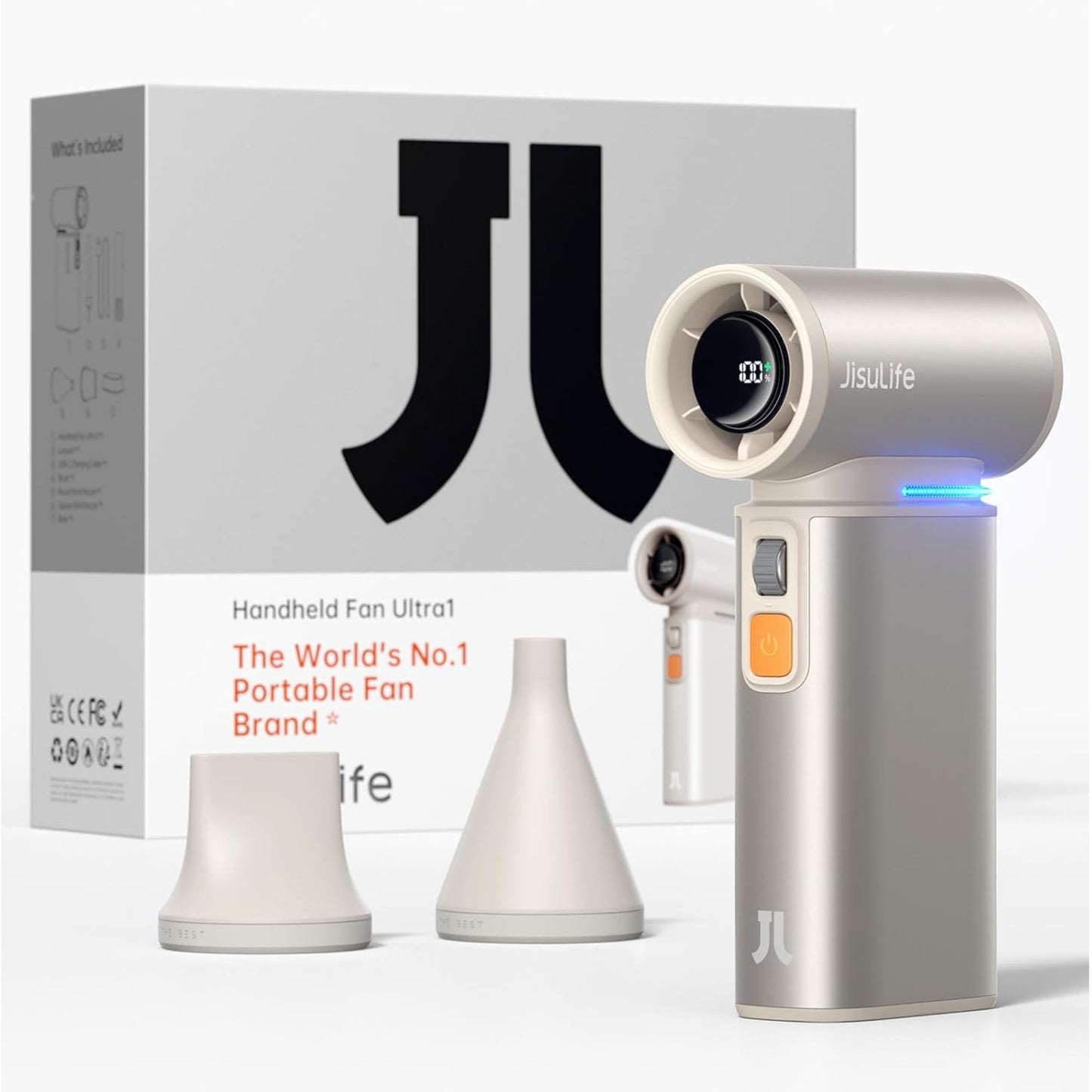JisuLife Ultra 1 Handheld Fan – 9000mAh, 100-Speed, LED Light, 1-Year Warranty