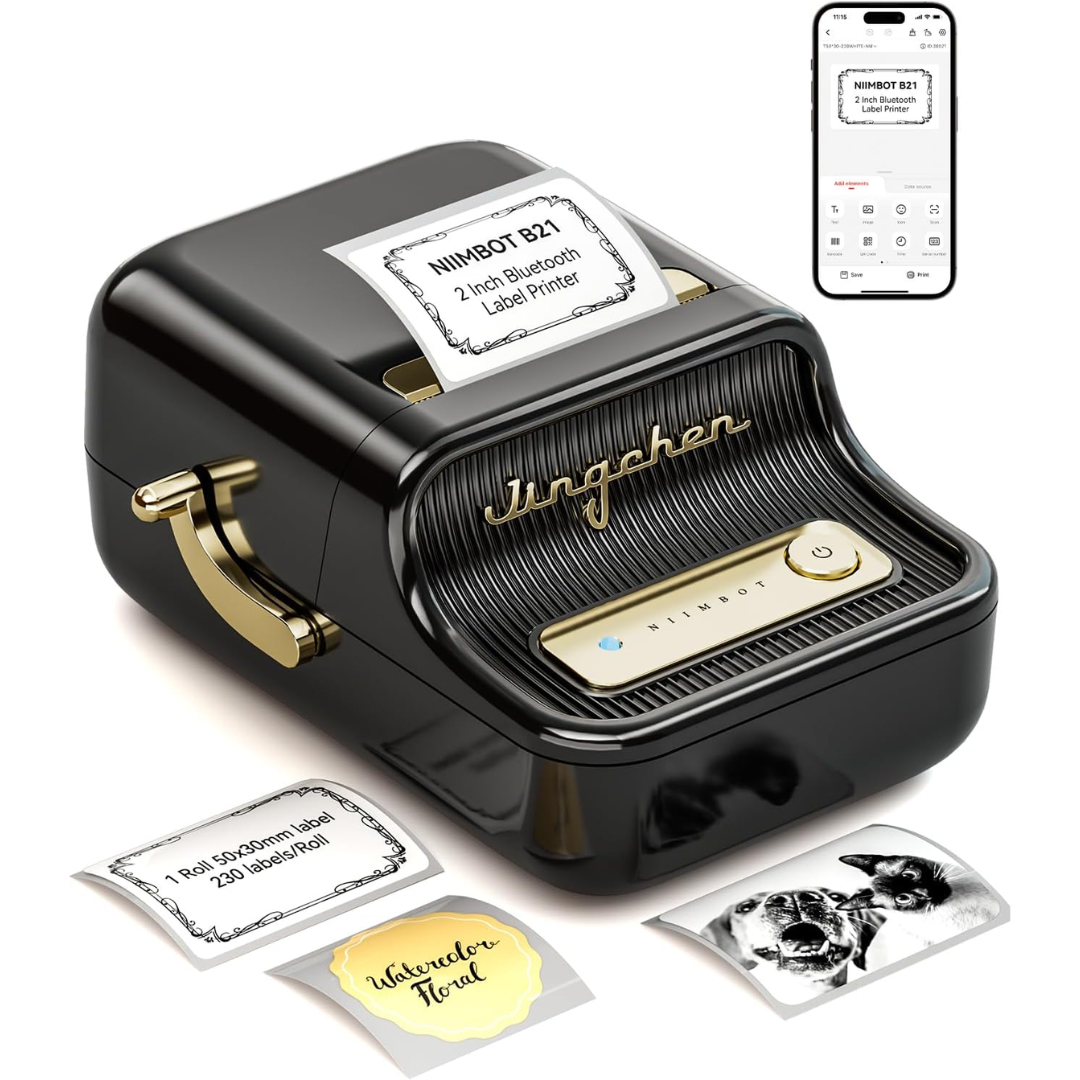 NIIMBOT B21 Label Maker Inkless Bluetooth Label Printer, 2 Inch Portable Label Machine for Small Bus