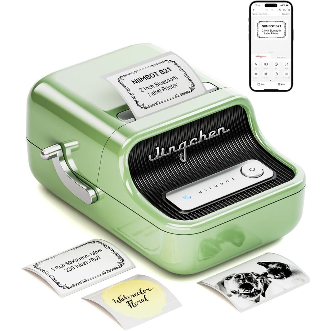 NIIMBOT B21 Label Maker Inkless Bluetooth Label Printer, 2 Inch Portable Label Machine for Small Bus