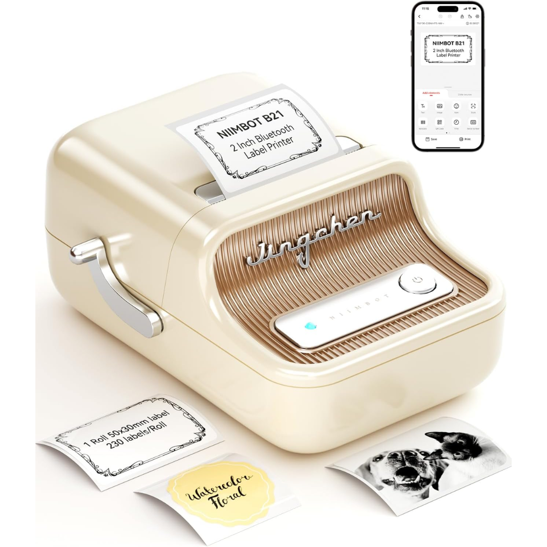 NIIMBOT B21 Label Maker Inkless Bluetooth Label Printer, 2 Inch Portable Label Machine for Small Bus