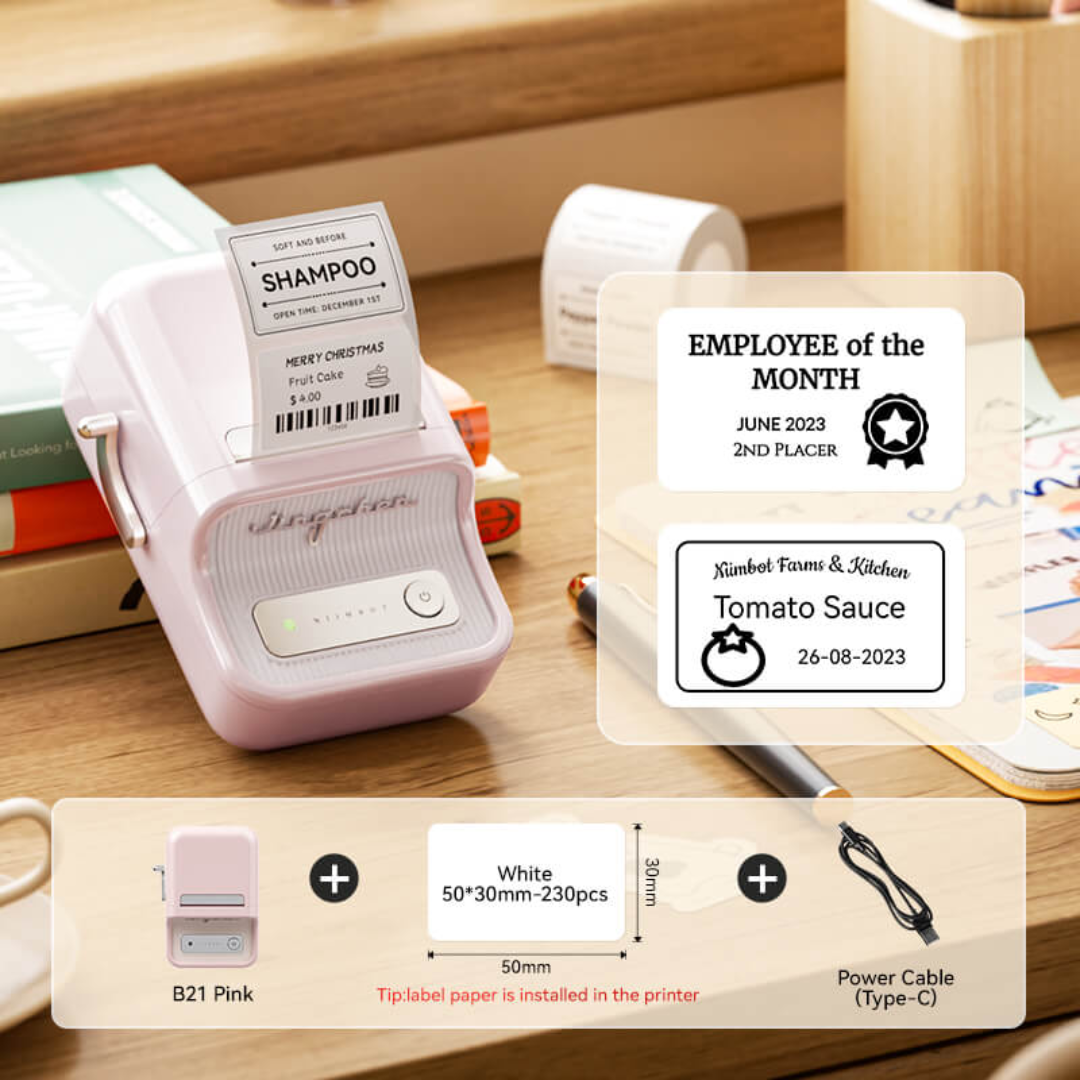 NIIMBOT B21 Label Maker Inkless Bluetooth Label Printer, 2 Inch Portable Label Machine for Small Bus